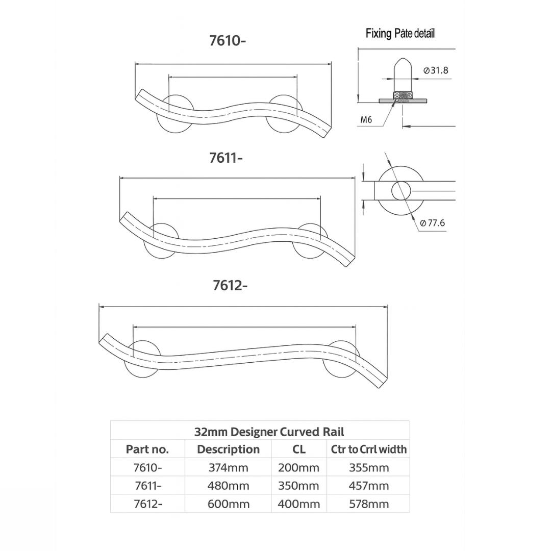 Stainless Steel Curved Grab Rail