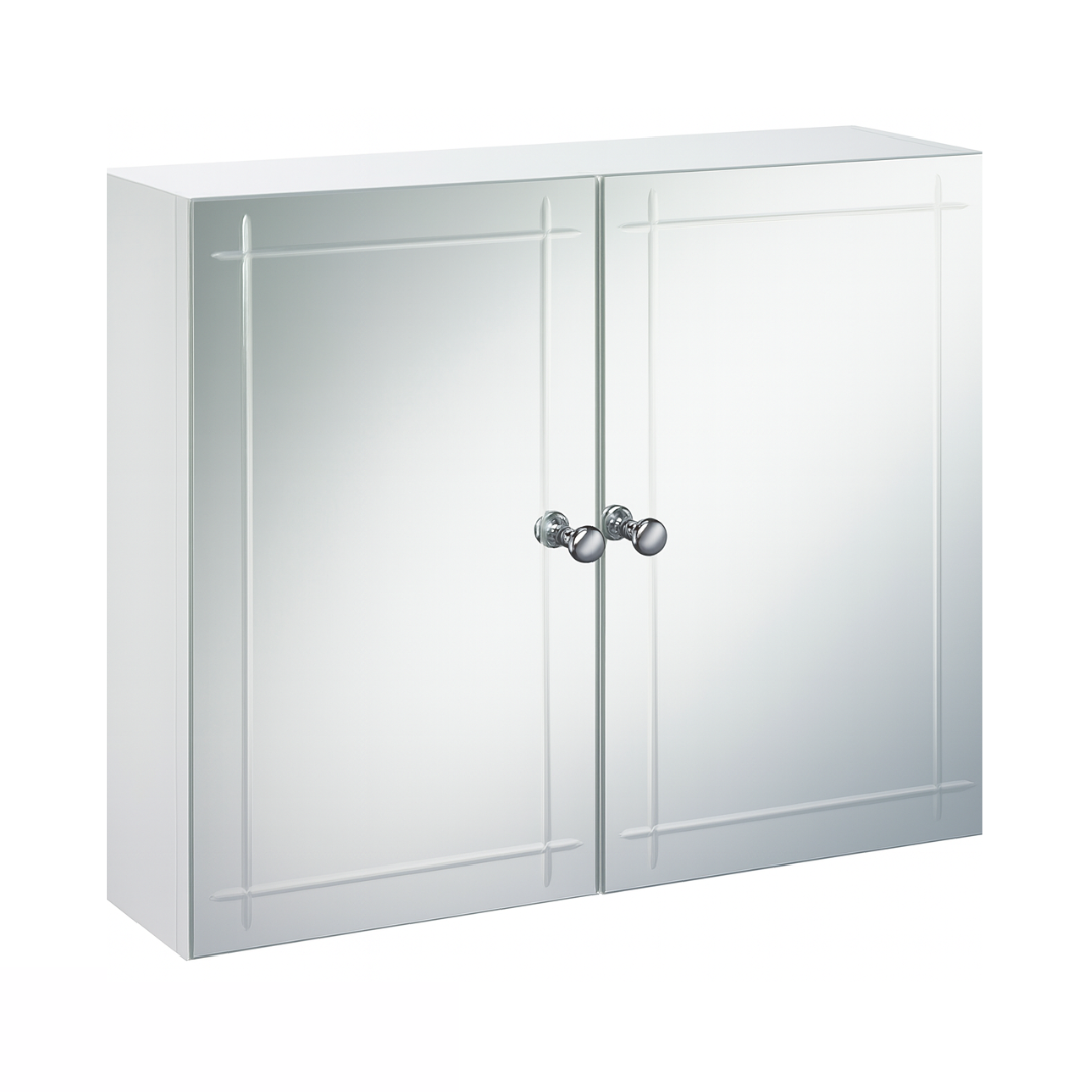 White Mirrored Cabinet with Double Doors
