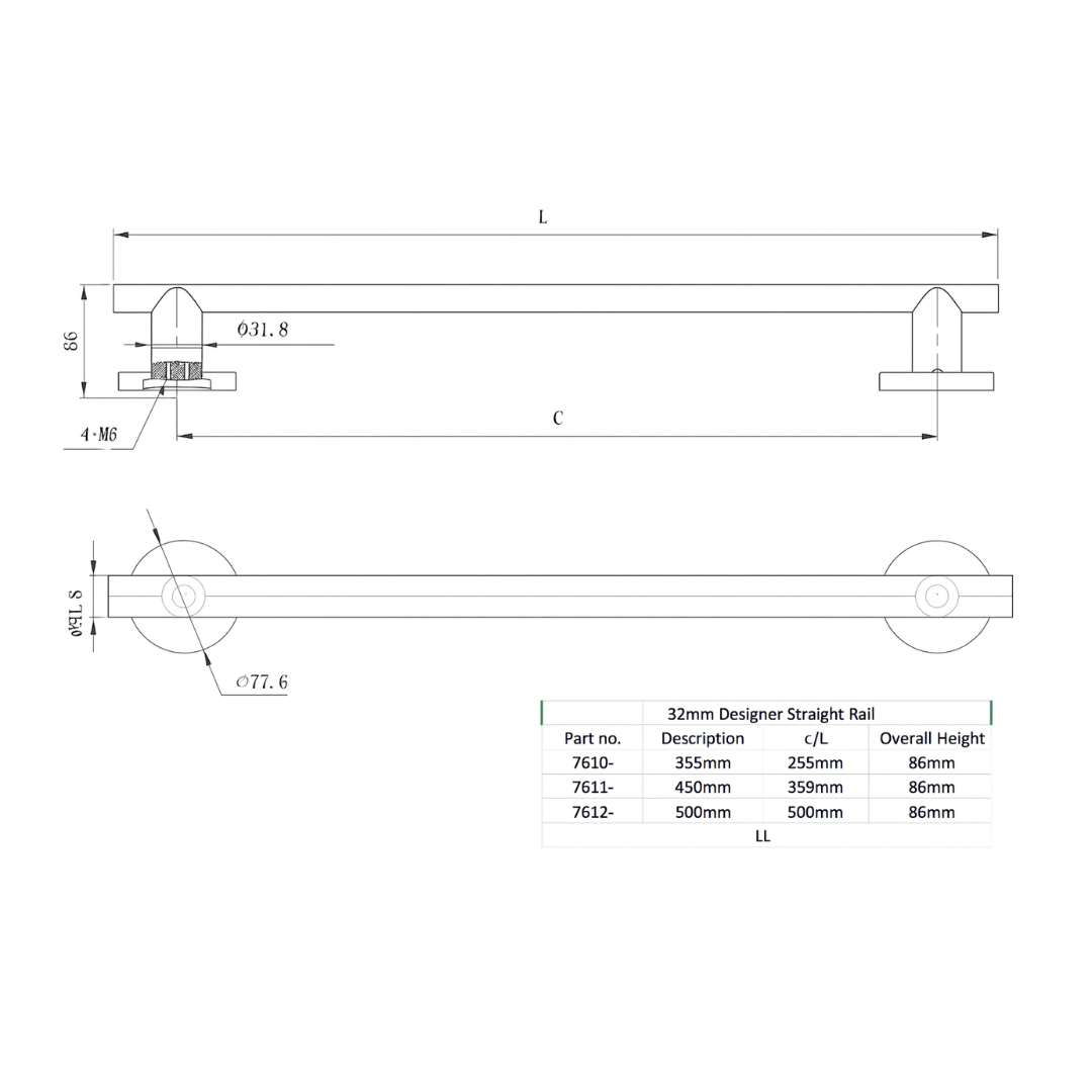 Stainless Steel Straight Grab Rail