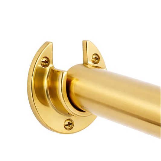 Gold curtain rod bracket on a white background