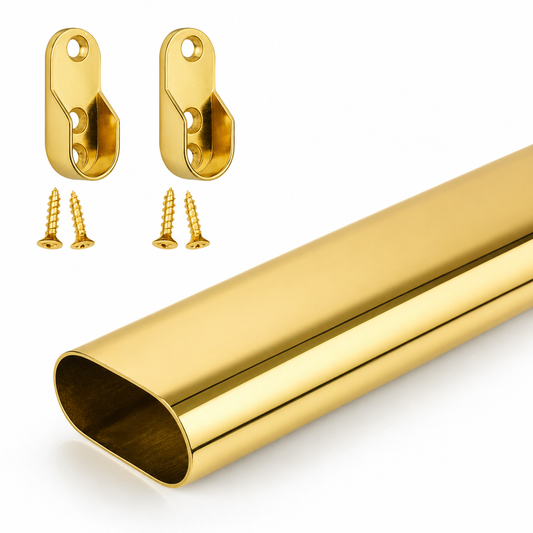 30x15mm Oval Plated Steel Wardrobe Rail Kit - Cut to Size