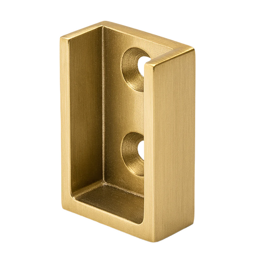 Gold metal bracket on a white background