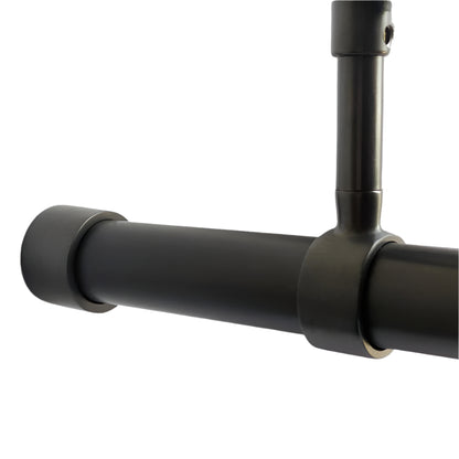 Close-up of a dark bronze antique finished tube with bracket and concealed fix end socket on a white background