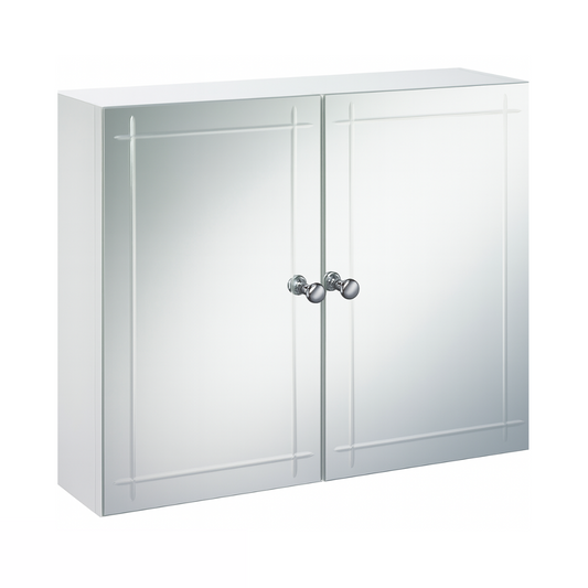 White Mirrored Cabinet with Double Doors