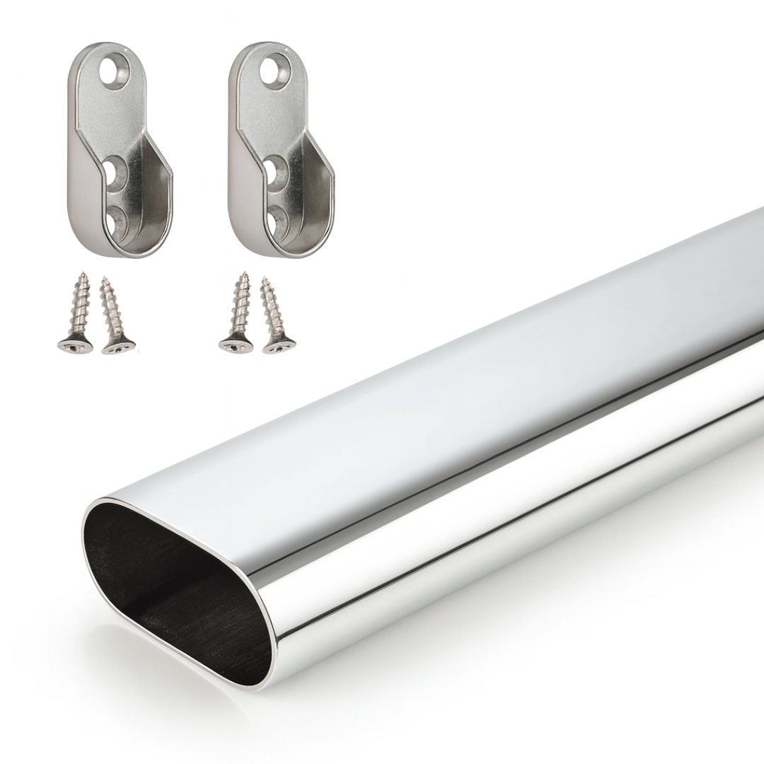 30x15mm Oval Plated Steel Wardrobe Rail Kit - Cut to Size