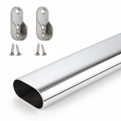 30x15mm Oval Plated Steel Wardrobe Rail Kit - Cut to Size
