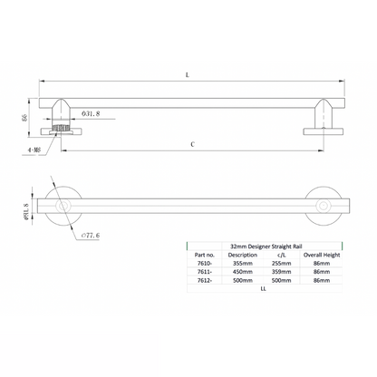 Stainless Steel Straight Grab Rail