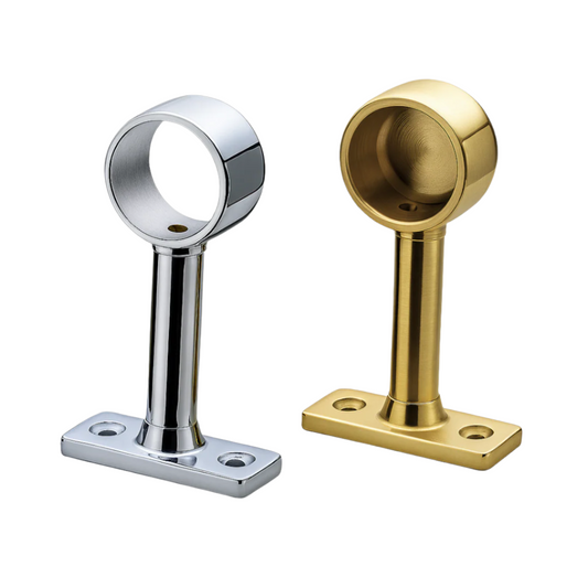 Silver and gold metal brackets on a white background